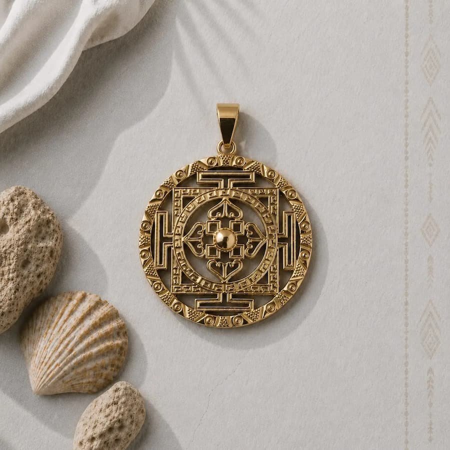 Pendentif mandala en laiton doré